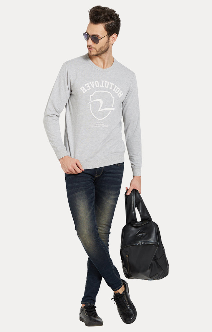 Spykar Grey Printed Slim Fit Sweatshirt For Men