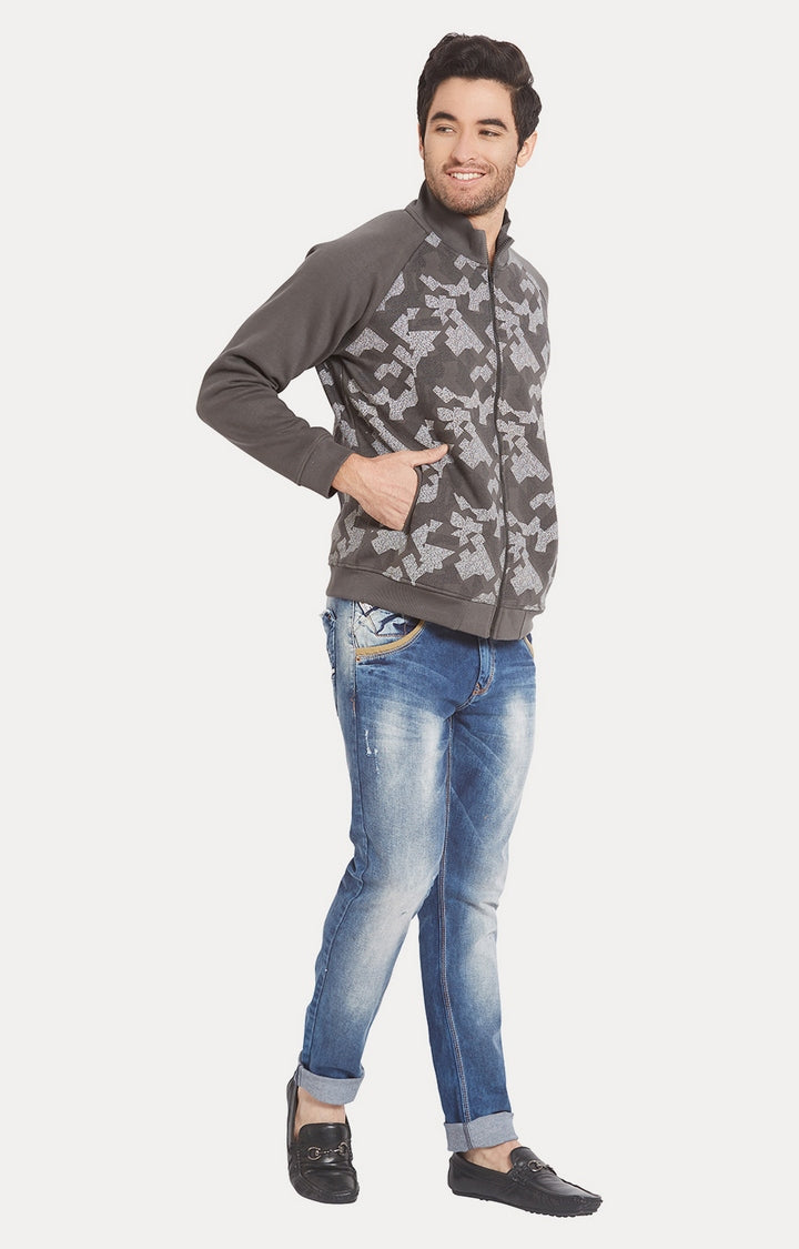 Spykar Men Grey Cotton Slim Fit Round Neck Sweatshirt