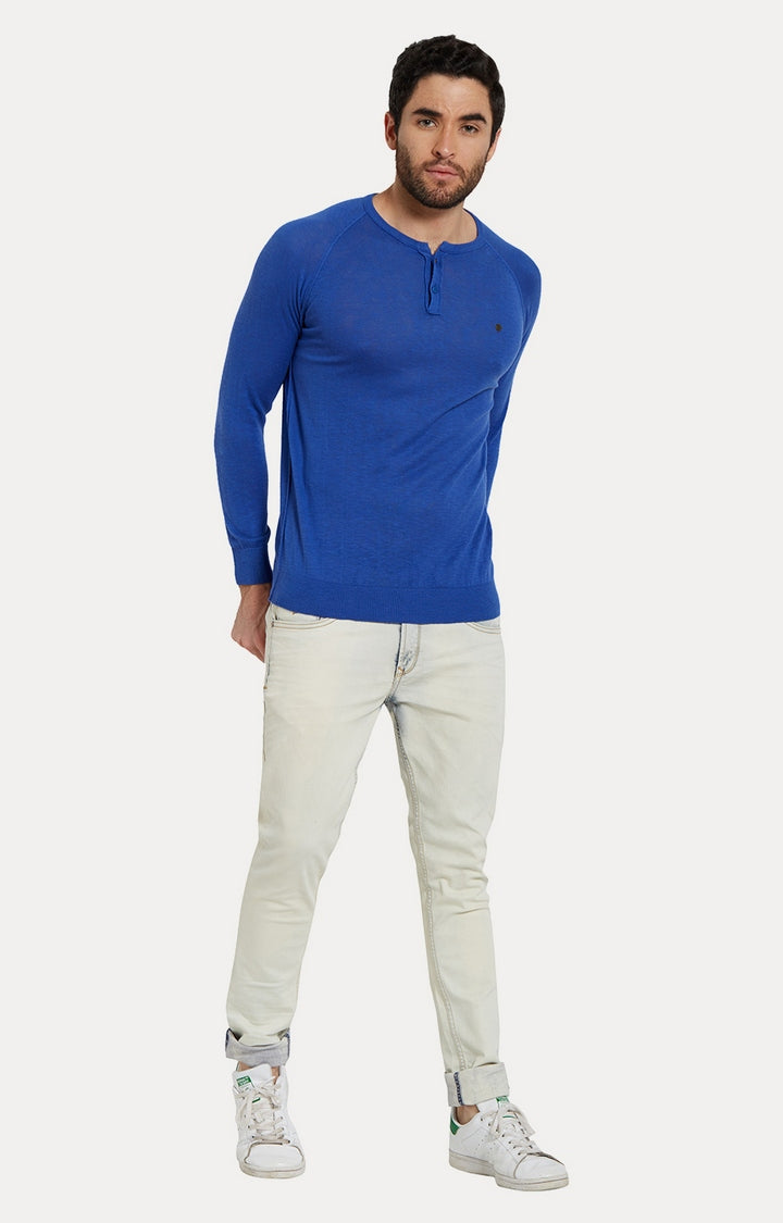 Spykar Blue Cotton Slim Fit T-Shirt For Men