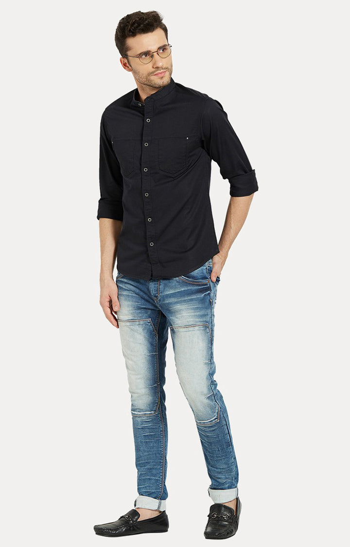 Spykar Men Black Solid Slim Fit Casual Shirt