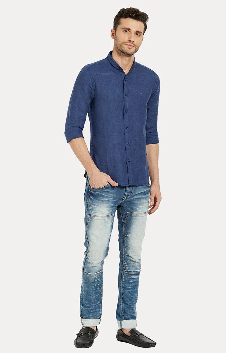 Spykar Men Blue Solid Slim Fit Casual Shirt