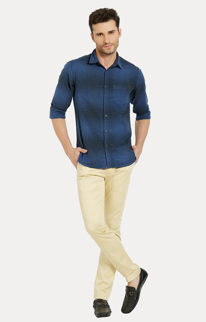 Spykar Men Blue Printed Slim Fit Casual Shirt