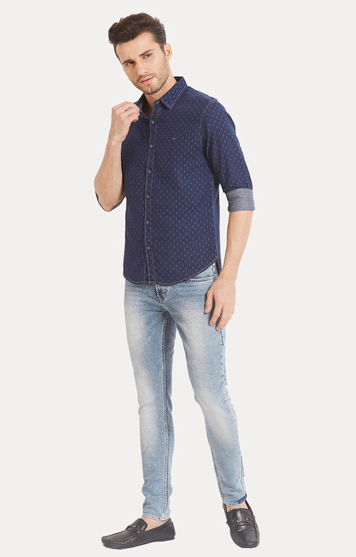 Spykar Men Blue Printed Slim Fit Casual Shirt