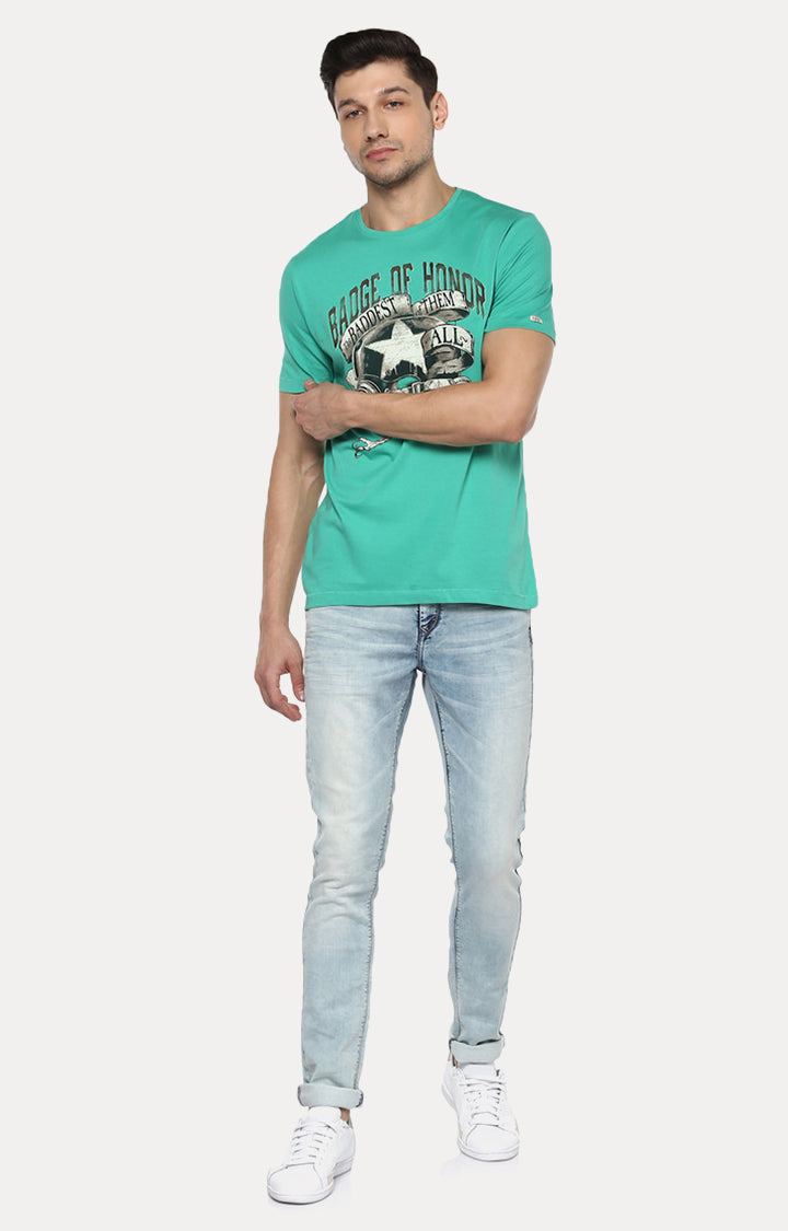 Spykar Men Green Printed Slim Fit T-Shirt