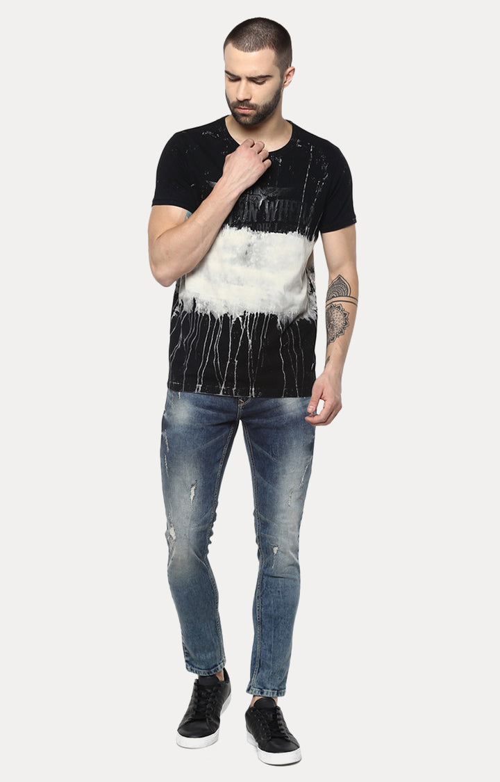 Spykar Men Black Printed Slim Fit T-Shirt