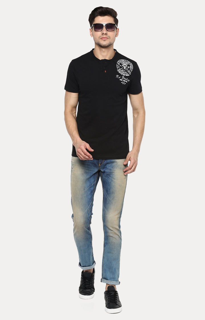 Spykar Men Black Solid Slim Fit T-Shirt