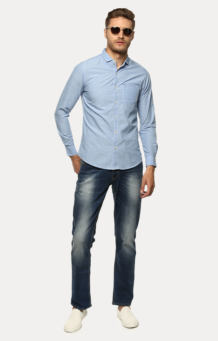 Spykar Men Blue Melange Slim Fit Casual Shirt