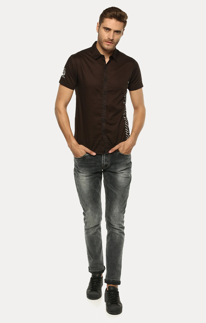 Spykar Men Brown Solid Slim Fit Casual Shirt