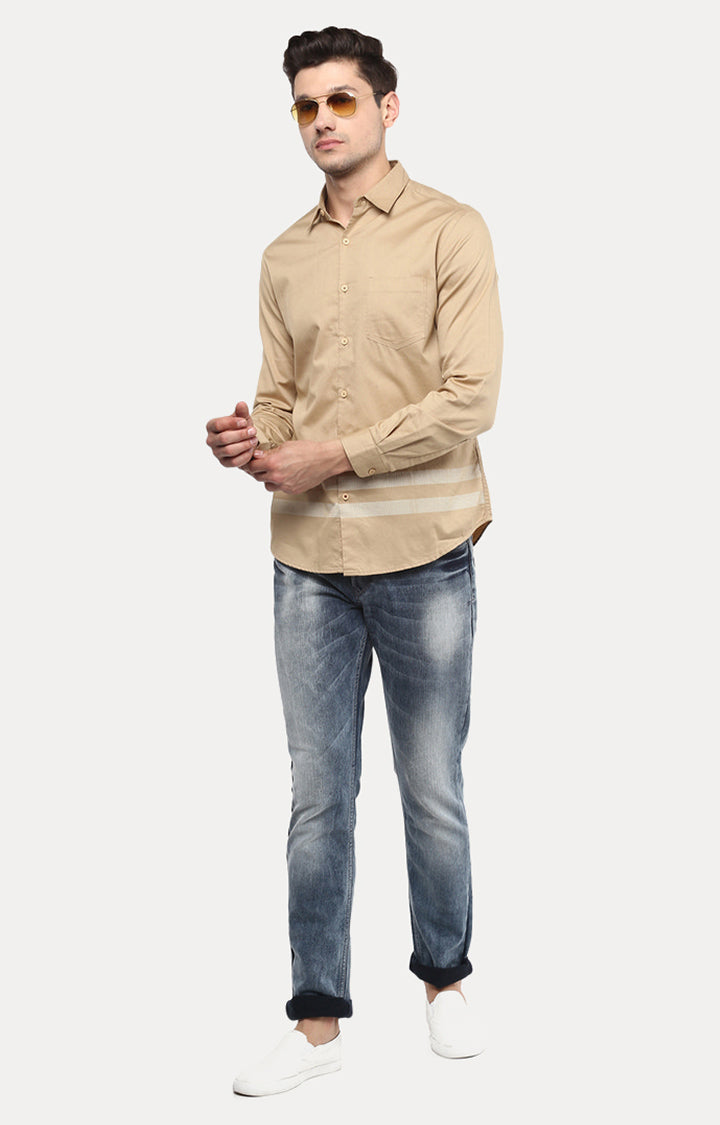 Spykar Men Beige Solid Slim Fit Casual Shirt