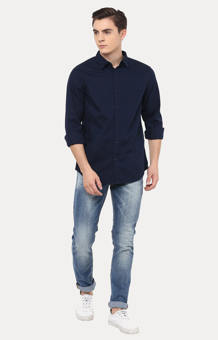 Spykar Men Navy Blue Cotton Slim Fit Casual Shirts