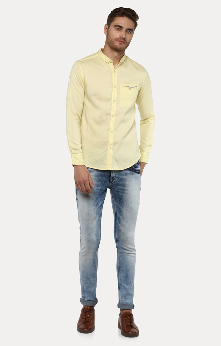 Spykar Men Yellow Solid Slim Fit Casual Shirt