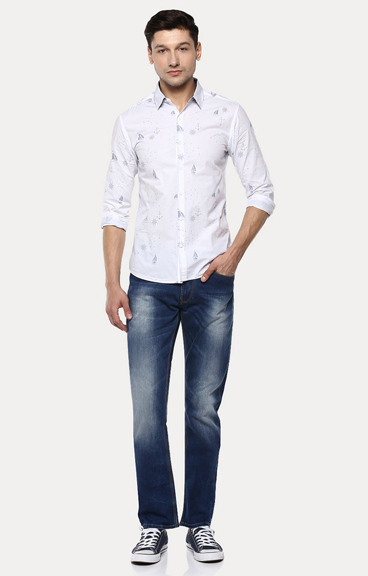 Spykar Men White Printed Slim Fit Casual Shirt