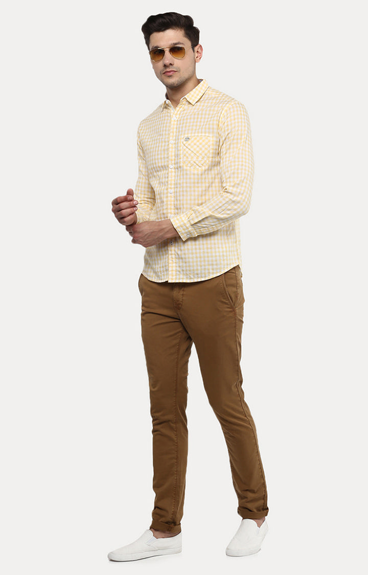 Spykar Men Yellow Checked Slim Fit Casual Shirt