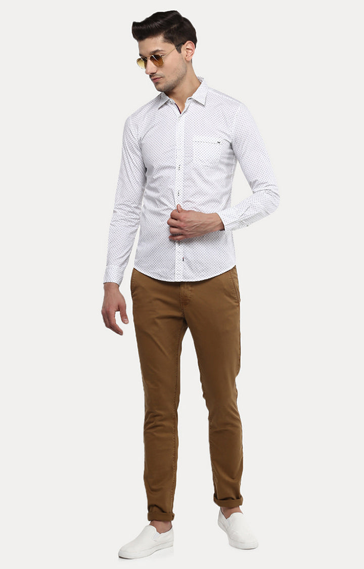 Spykar Men White Printed Slim Fit Casual Shirt