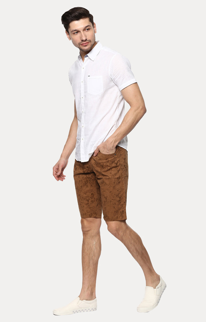 Spykar Men Brown Cotton Slim Fit Casual Shorts