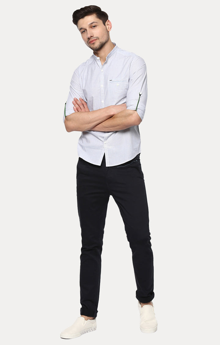 Spykar Men Navy Blue Solid Slim Fit Chinos