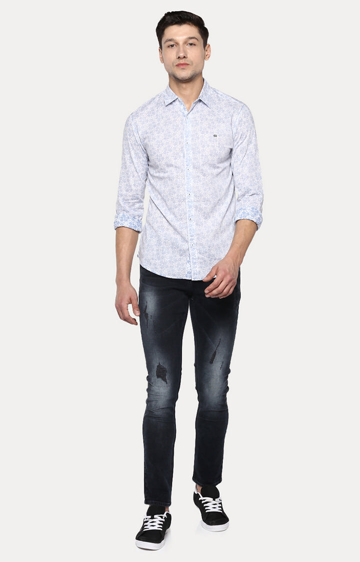 Spykar Men Blue Printed Slim Fit Casual Shirt