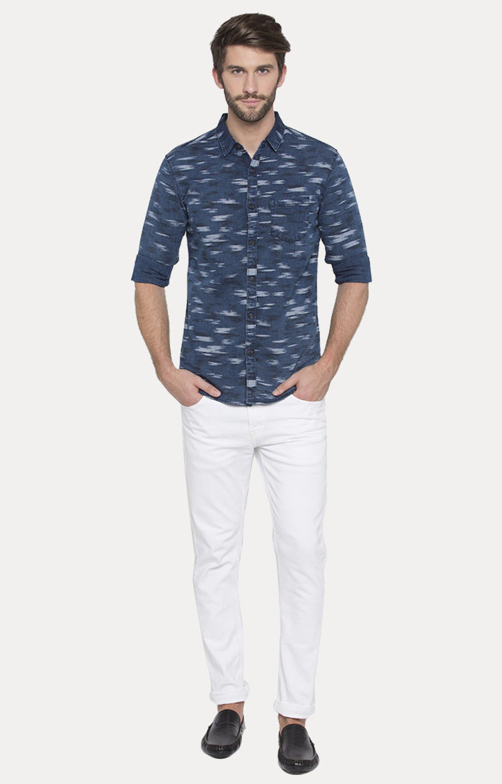 Spykar Men Blue Printed Slim Fit Casual Shirt