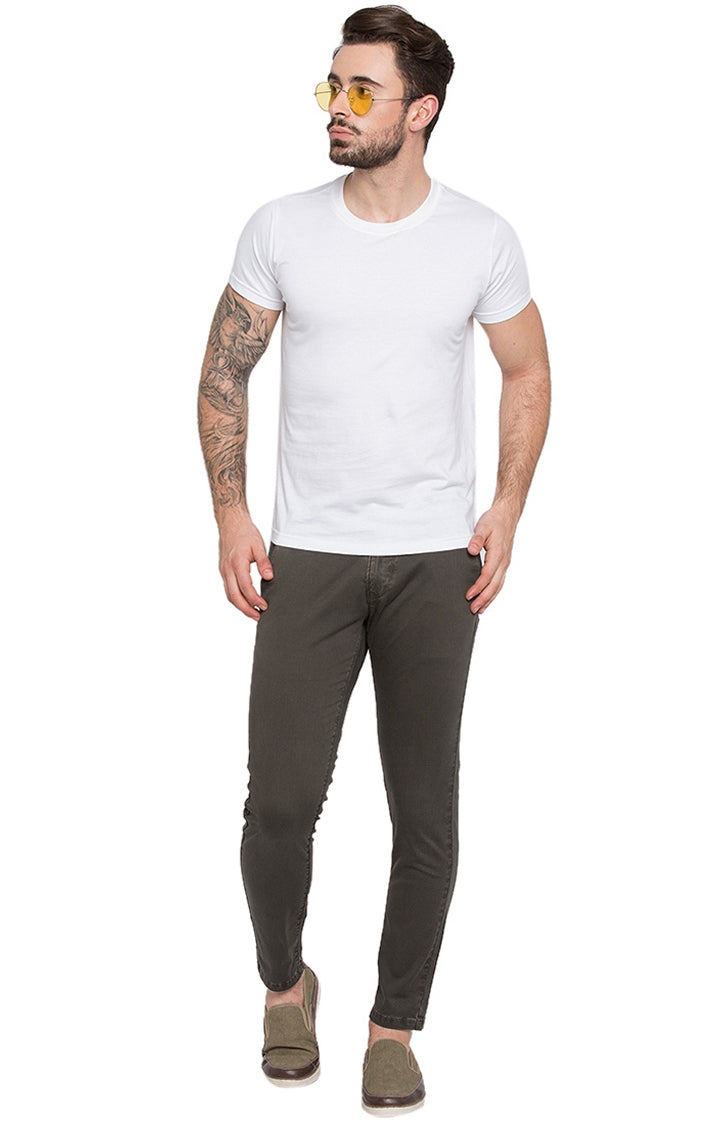 Spykar Men Grey Cotton Slim Fit Casual Trousers