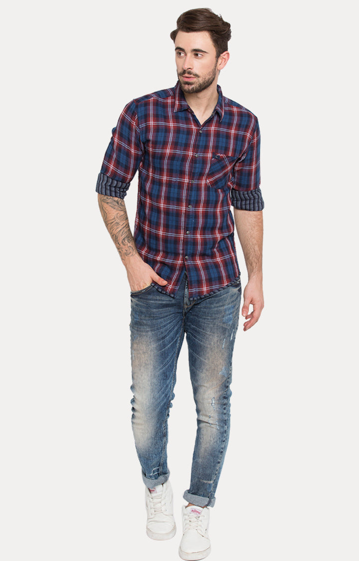 Spykar Men Red Checked Slim Fit Casual Shirt