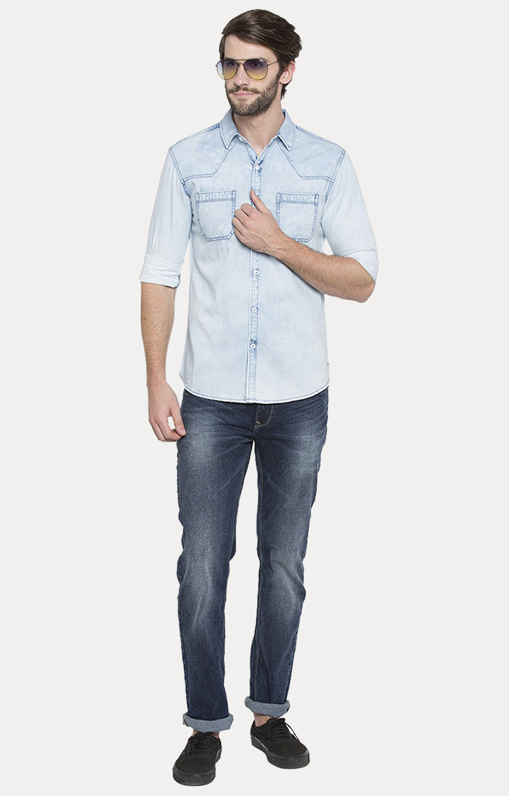 Spykar Men Blue Cotton Casual Shirt