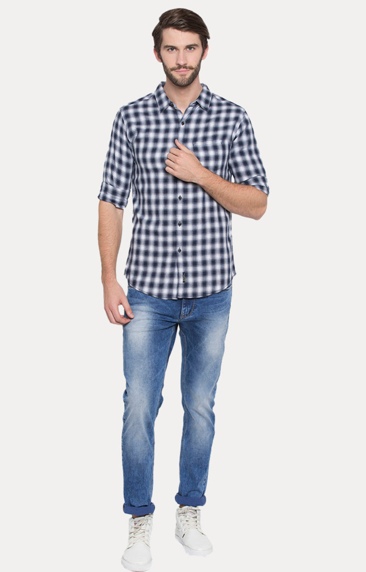 Spykar Men Blue Cotton Casual Shirt