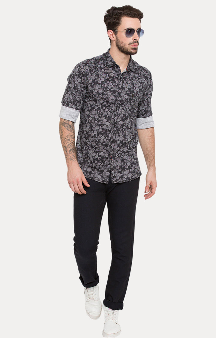 Spykar Men Black Printed Slim Fit Casual Shirt