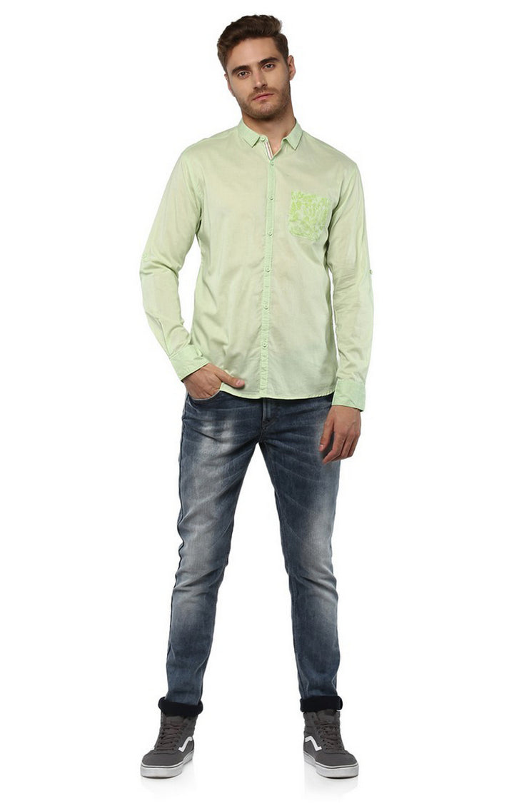 Spykar Men Green Solid Slim Fit Casual Shirt