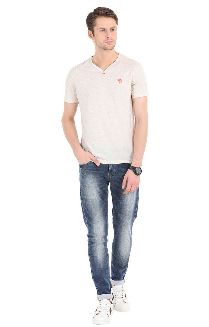 Spykar Pink Melange Slim Fit T-Shirt For Men