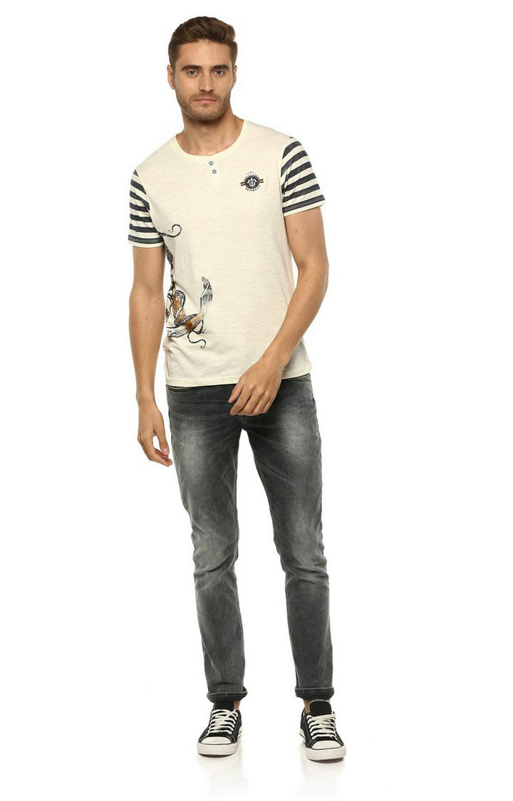 Spykar Men Ecru Printed Slim Fit T-Shirt