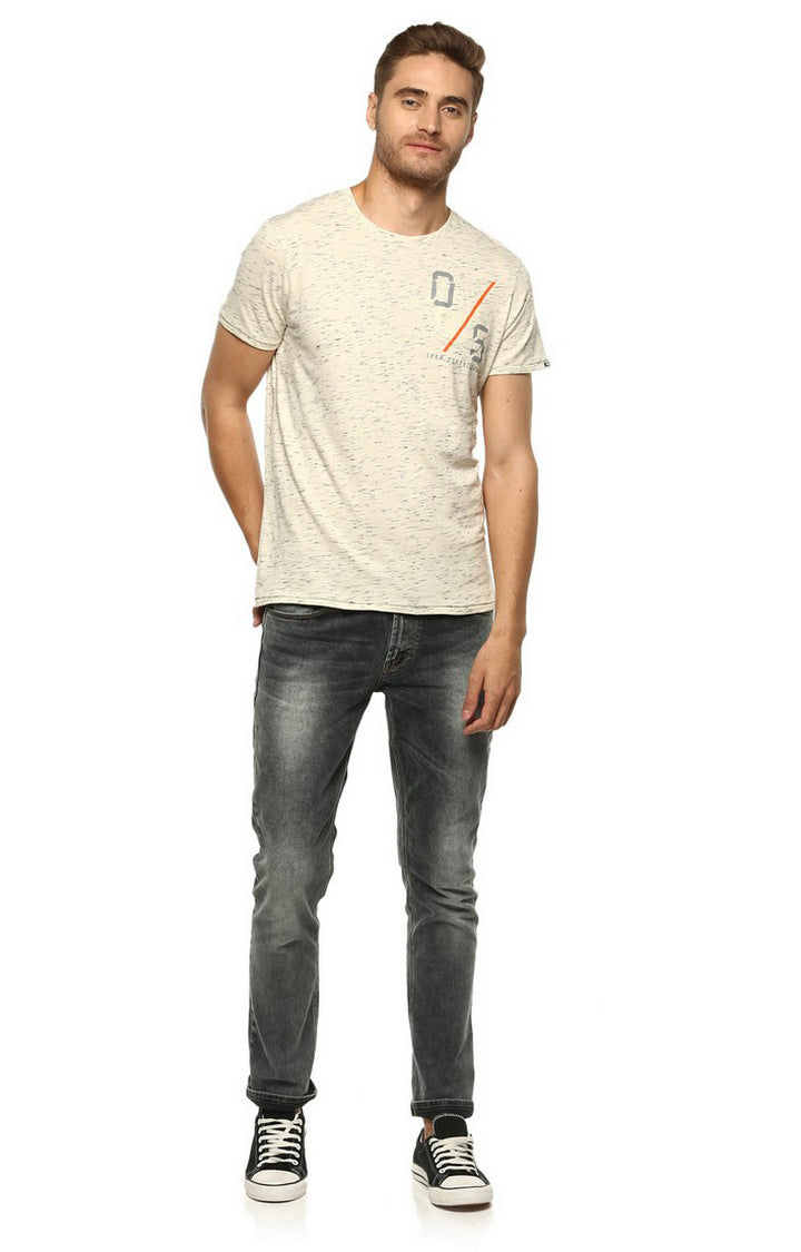 Spykar Men Ecru Printed Slim Fit T-Shirt