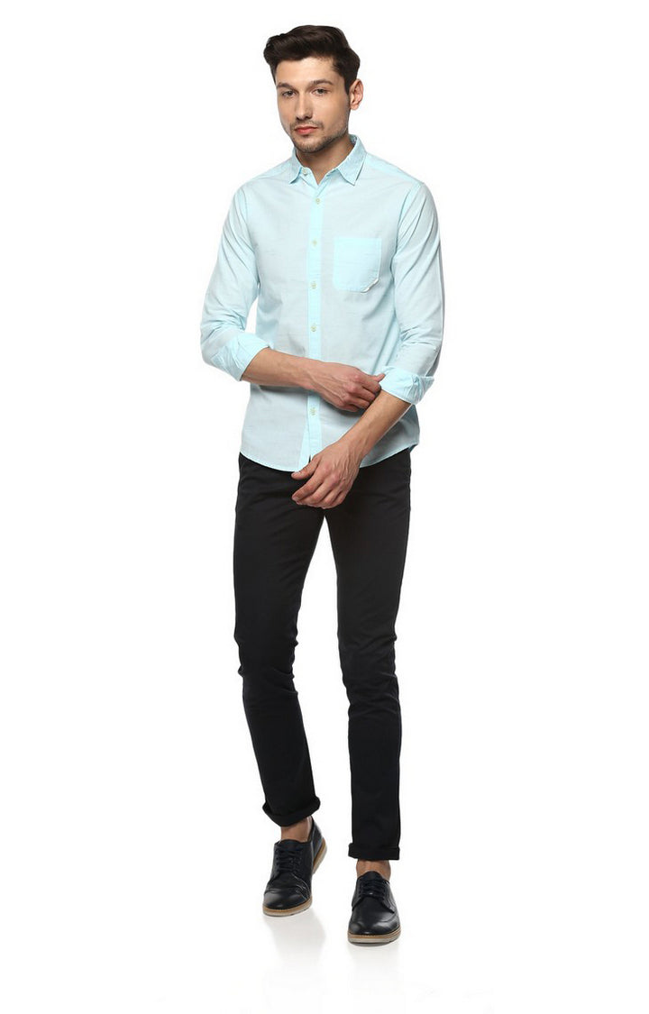 Spykar Blue Cotton Slim Fit Shirts For Men