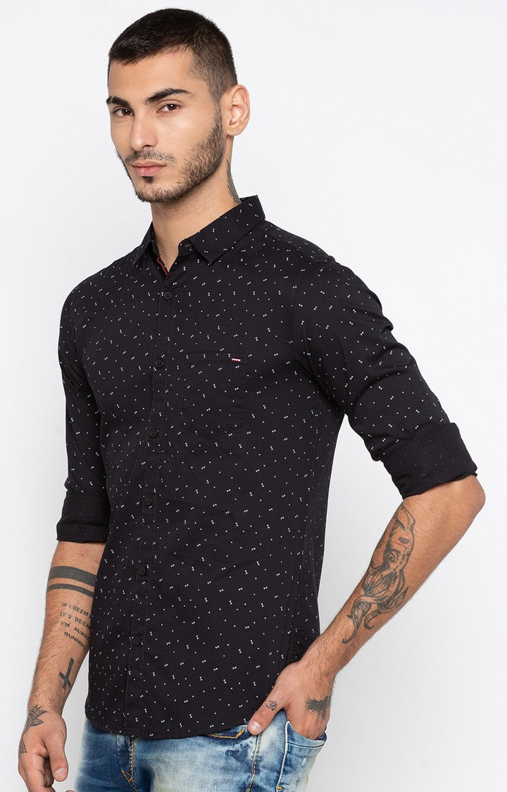 Spykar Men Black Printed Slim Fit Casual Shirt