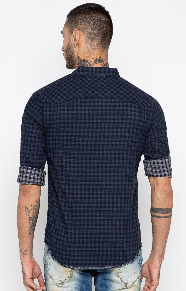 Spykar Men Navy Checked Slim Fit Casual Shirt