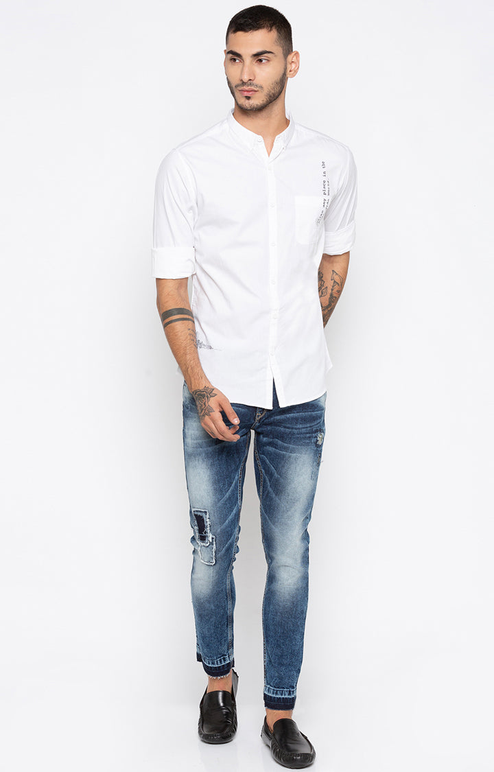 Spykar Men White Solid Slim Fit Casual Shirt