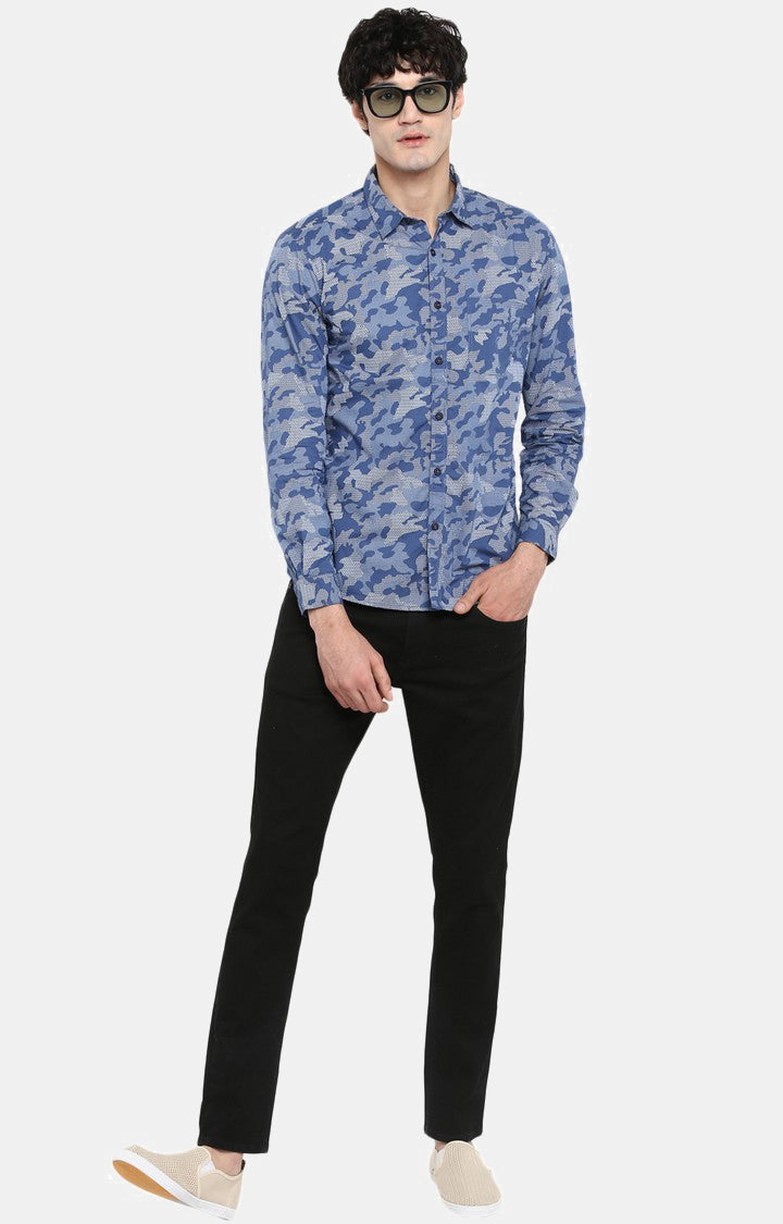 Spykar Men Blue Printed Slim Fit Casual Shirt