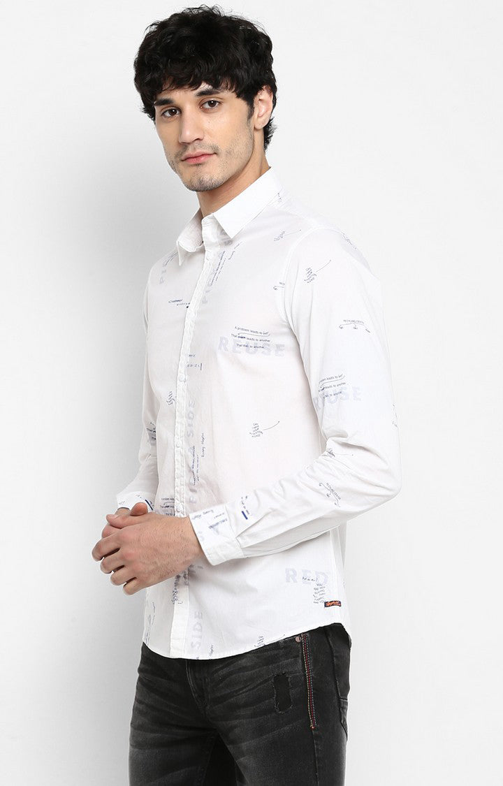 Spykar Men White Printed Slim Fit Casual Shirt