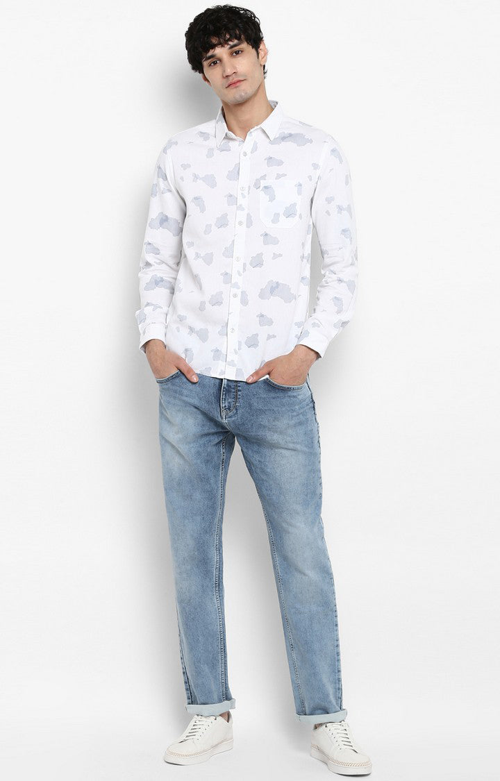 Spykar Men White Printed Slim Fit Casual Shirt