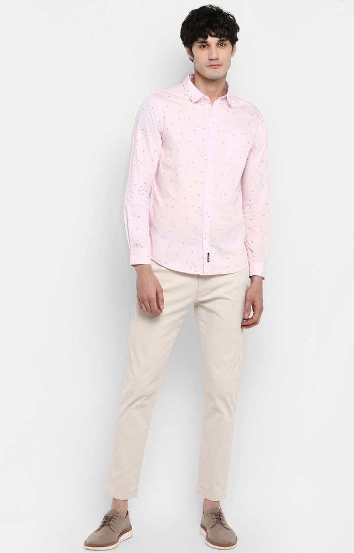 Spykar Pink Cotton Slim Fit Shirts For Men