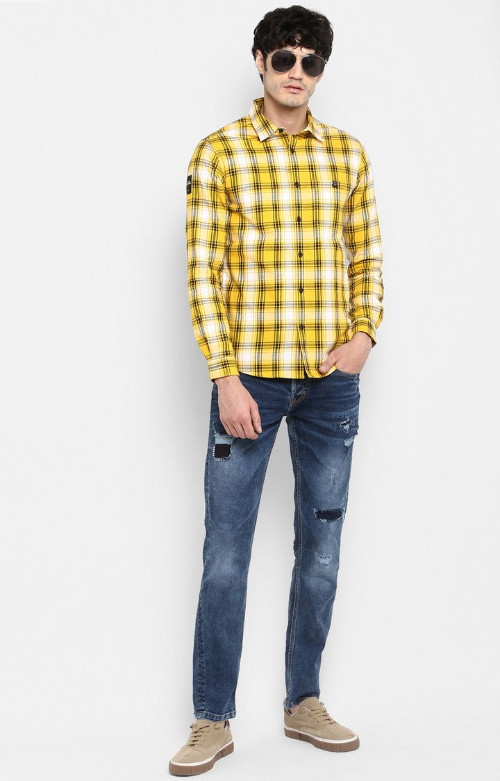 Spykar Men Yellow Checked Slim Fit Casual Shirt