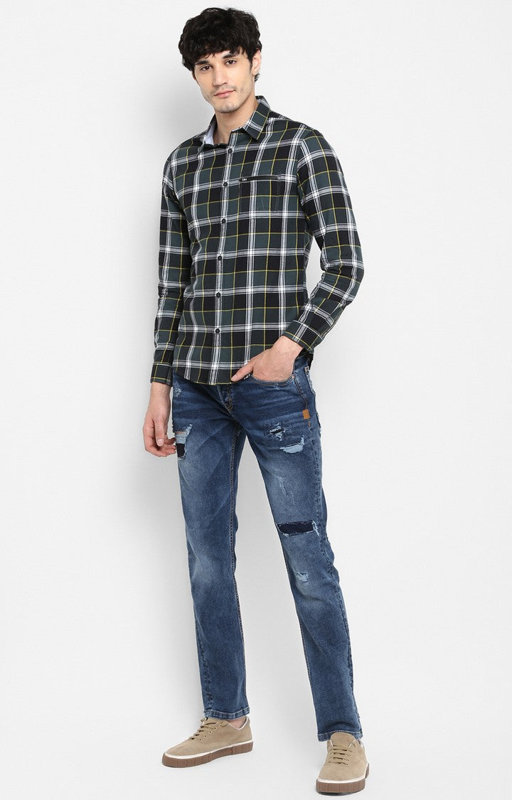 Spykar Men Grey Checked Slim Fit Casual Shirt