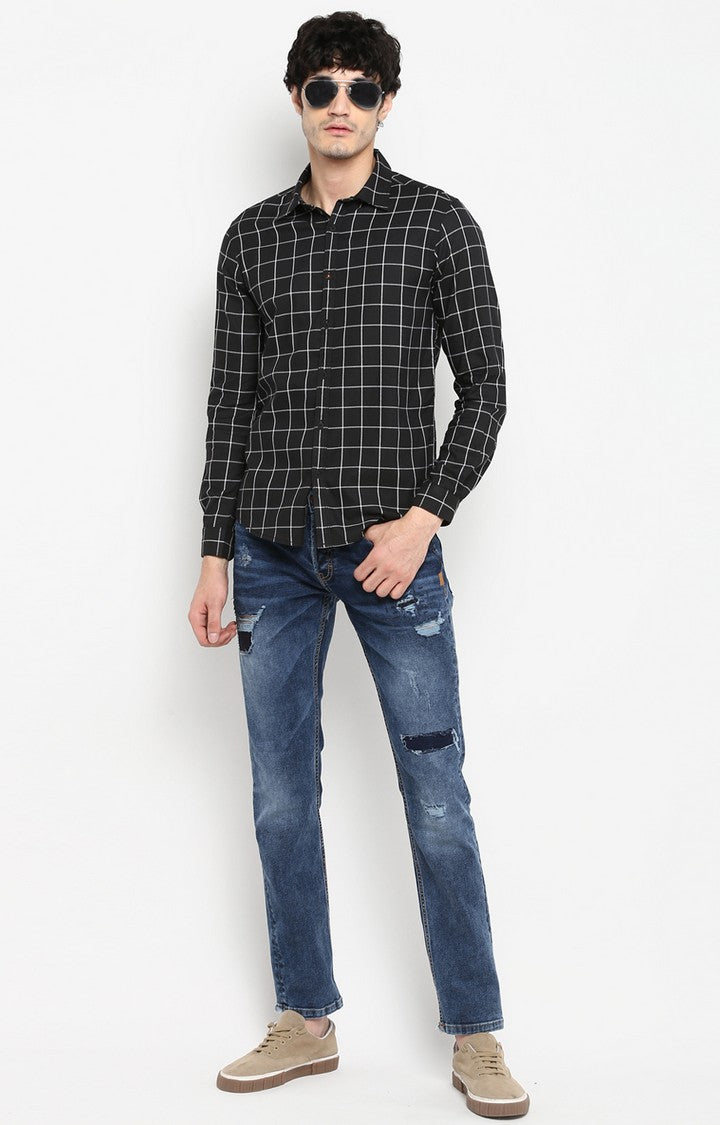 Spykar Men Black Checked Slim Fit Casual Shirt