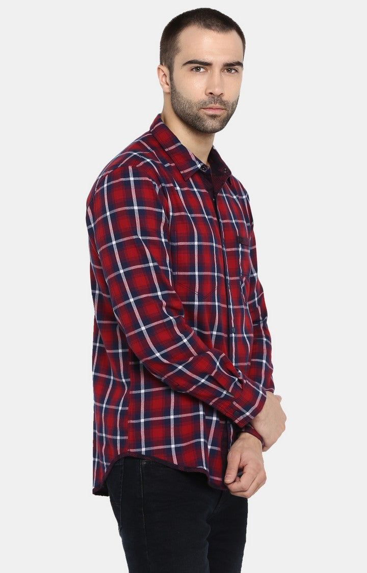 Spykar Men Red Checked Slim Fit Casual Shirt