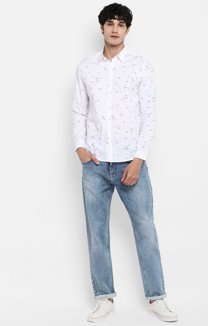 Spykar Men White Printed Slim Fit Casual Shirt