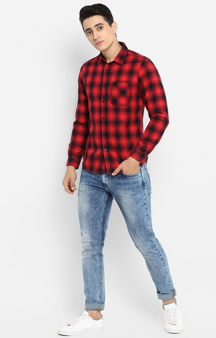 Spykar Men Red Checked Slim Fit Casual Shirt