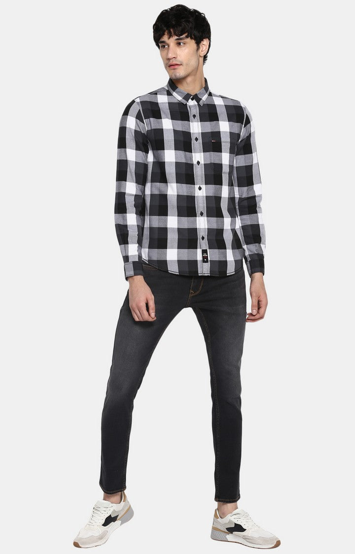 Spykar Men Grey Checked Slim Fit Casual Shirt