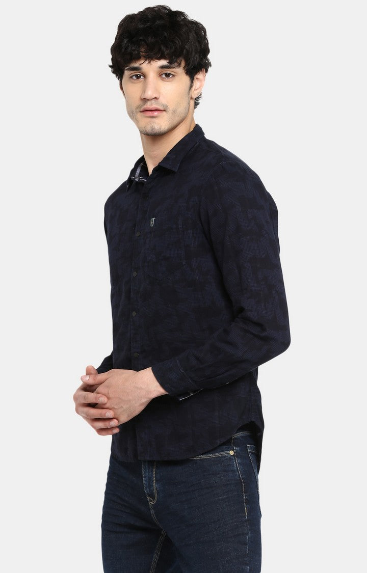 Spykar Men Navy Printed Slim Fit Casual Shirt