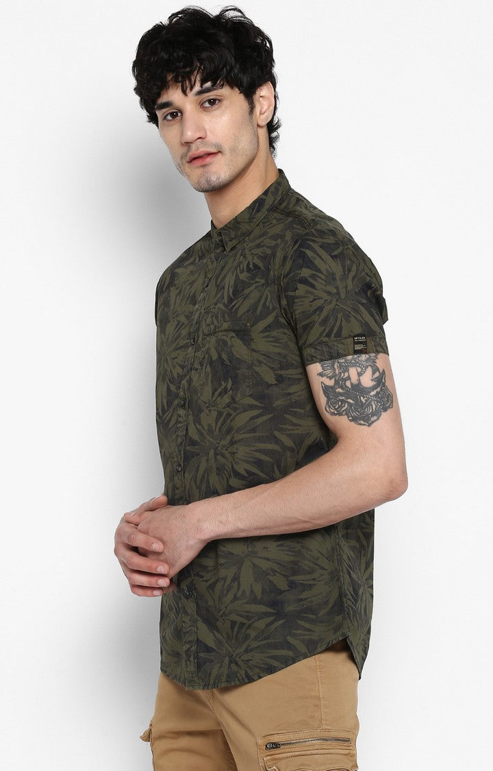 Spykar Men Olive Printed Casual Shirt