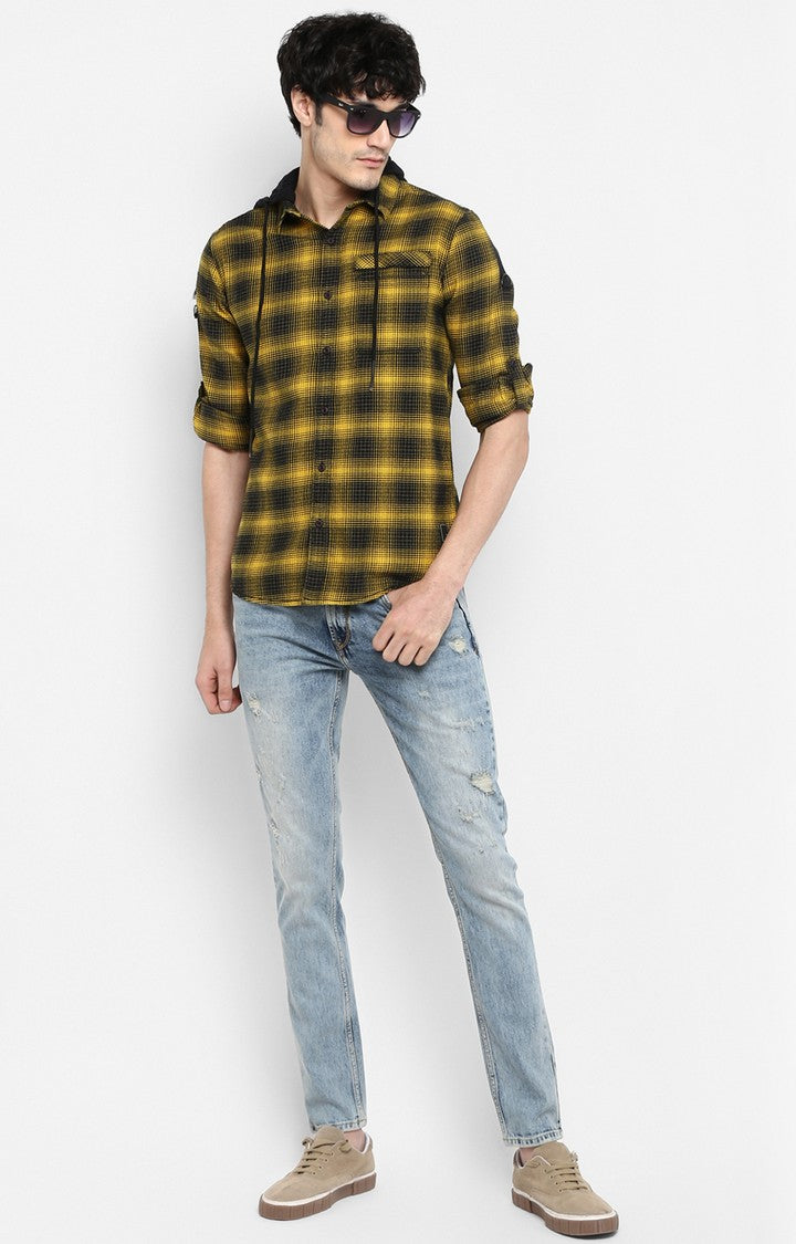 Spykar Men Yellow Checked Slim Fit Casual Shirt