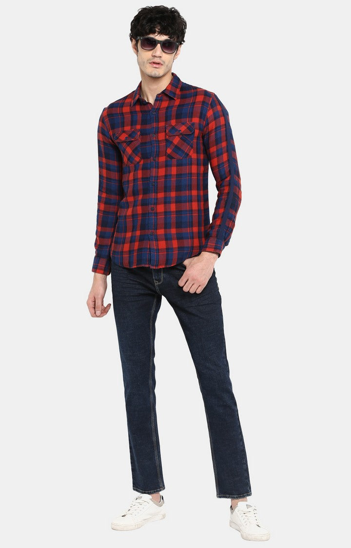 Spykar Men Red Checked Slim Fit Casual Shirt